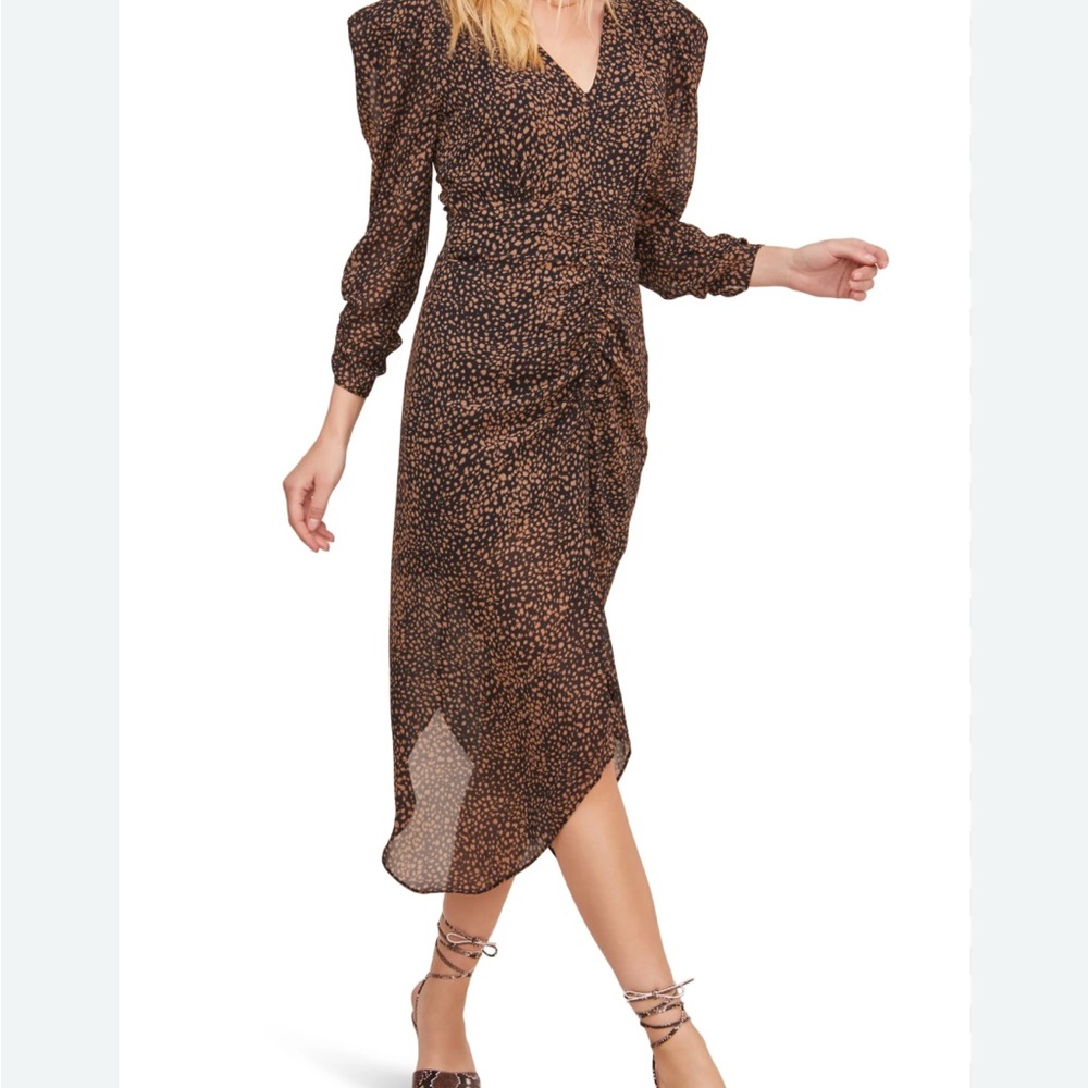 Astr Brown and Black Asymmetrical Ruched Wrap Dress